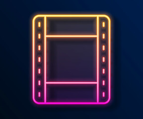 Glowing neon line Play video icon isolated on black background. Film strip sign. Vector