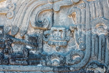 Xochicalco writing symbols made in stone. Hieroglyphic writing is the ancient writing of Mexico.