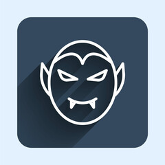 White line Vampire icon isolated with long shadow background. Happy Halloween party. Blue square button. Vector