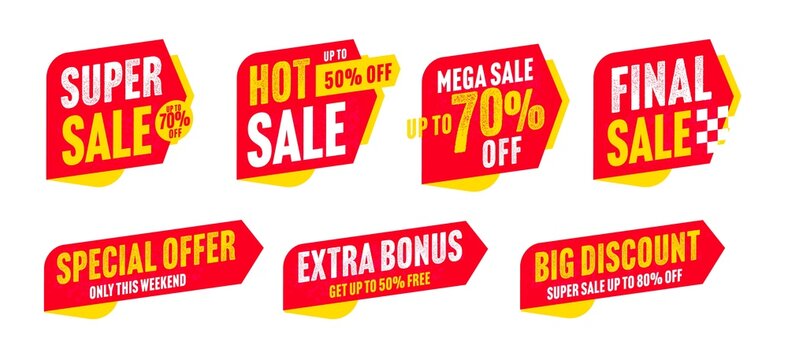 Sale Sticker Set With Mega Discount Special Offer. Grunge Badge With Best Deal Up To 80, 70 Percent Off Hot Clearance And Final Extra Super Sale Vector Illustration