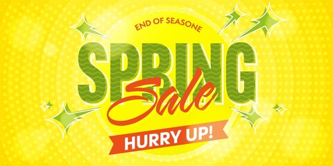 Spring sale to end of season banner template. Hurry up invitation to buy with special discount offer vector illustration - obrazy, fototapety, plakaty