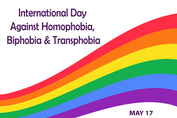 International Day Against Homophobia, Biphobia and Transphobia on May 17. Celebration, raise awareness of LGBT rights violations. Banner, greeting card template with colorful rainbow striped ribbon.
