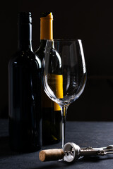 Wine bottles and glass close up