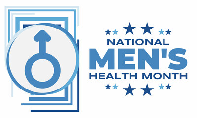 Men's Health Month in June. Medical concept. Poster, card, banner, background design.