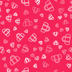Obraz premium White line Sport bag icon isolated seamless pattern on red background. Vector