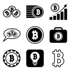 Bitcoin Flat Icon Set Isolated On White Background