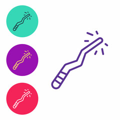 Set line Magic wand icon isolated on white background. Star shape magic accessory. Magical power. Happy Halloween party. Set icons colorful. Vector