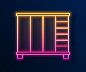Glowing neon line Wardrobe icon isolated on black background. Cupboard sign. Vector