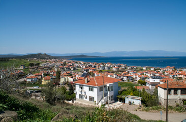 Touristic town seascape. Cunda Island, Ayvalik. It is a small island in the northwestern Aegean Sea, off the coast of Ayvalik in Balikesir, Turkey