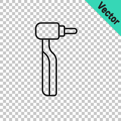 Black line Tooth drill icon isolated on transparent background. Dental handpiece for drilling and grinding tools. Vector