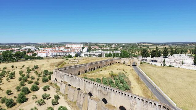 The Aqueduct of Elvas , Europe, Portugal, Alentejo, Portalegre, in summer on a sunny day.