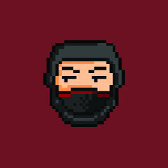 black ninja head in pixel art style © Pixeleart