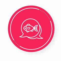 White line Fish icon isolated on white background. Red circle button. Vector