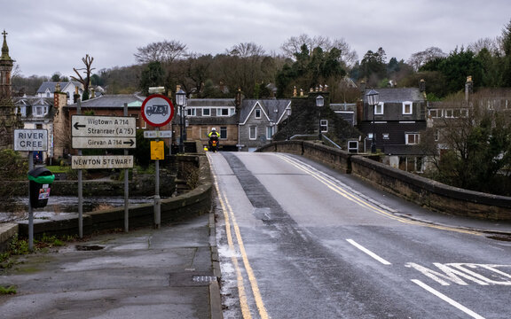 Traffic on the Cree Bridge at the entrance to Newton Stewart, Scotland