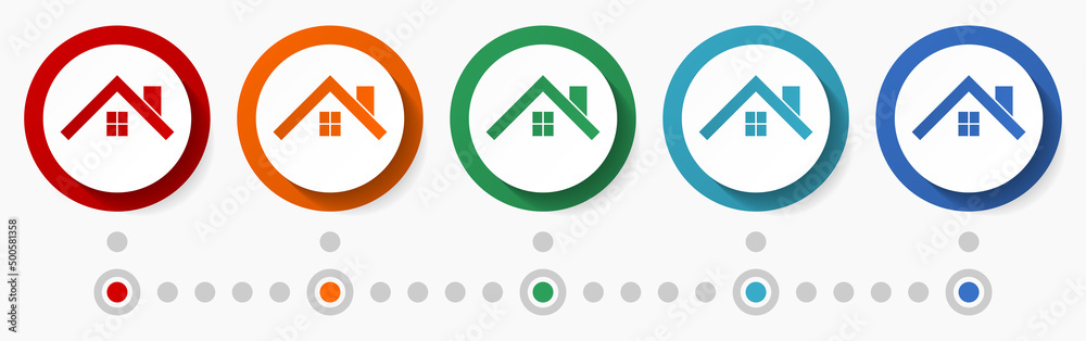 Poster home, real estate concept vector icon set, infographic template, flat design circle colorful web but