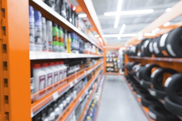 Blurred supermarket with colorful shelves