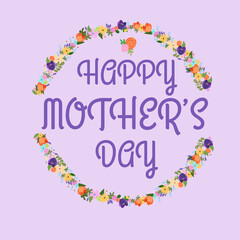 Naklejka na ściany i meble Happy Mothers day typography floral design on purple background.