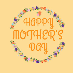 Happy Mothers day typography floral design on orange background.