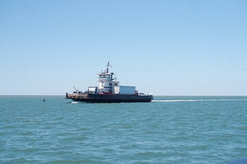 Car Ferry on Open Water on Sunny Day