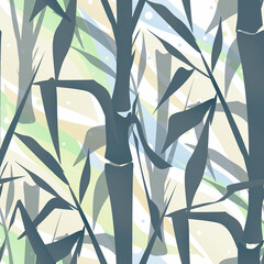 Seamless tropical pattern. Bamboo branches on a light background.