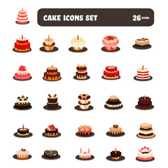 Set Of Delicious Cake Icon Or Symbol On White Background.