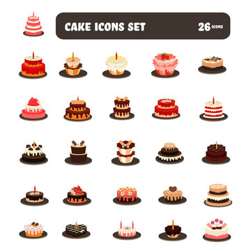 Set Of Delicious Cake Icon Or Symbol On White Background.
