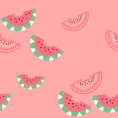 Seamless vector background with a slice of watermelon. Modern fruit pattern for textile and wrapping paper.