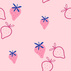 Fototapeta premium Seamless vector background with strawberries. Modern fruit pattern for textile and wrapping paper.