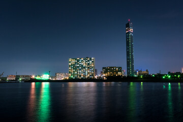 Fototapeta na wymiar 千葉市中央区 夜の千葉ポートタワー