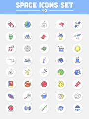 Colorful Space Icon Set On Circle Background.