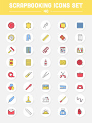 Set Of Colorful 40 Scrapbook Icon On Circle Background.
