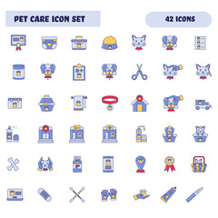 Flat Style Pet Care Colorful Icon Or Symbol Set.