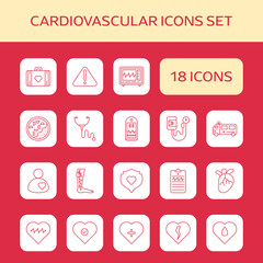 Red Line Art Set Of Cardiovascular Sqaure Icon