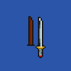 samurai sword with scabbard in pixel art style