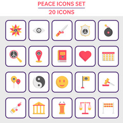 Set Of Colorful Peace Icon Or Symbol On Sqaure Background.