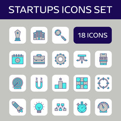 Grey And Turquoise Start Up Icon Set On White Square Background.