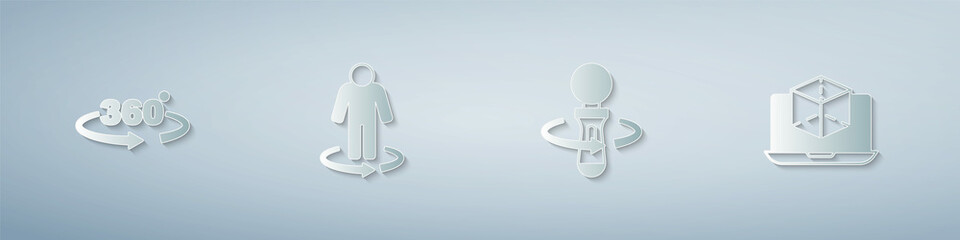 Set 360 degree view, 3d modeling, VR controller game and . Paper art style. Vector