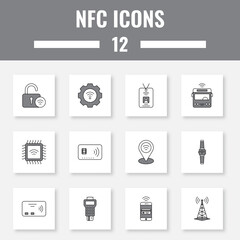 Grey And White 12 NFC (Nuclear Fuel Complex) Square Icon Set.