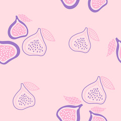 Seamless fruit pattern with figs on a pastel background. Summer wallpaper for textiles and wallpapers in cartoon style