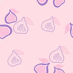 Foto op Aluminium Seamless fruit pattern with figs on a pastel background. Summer wallpaper for textiles and wallpapers in cartoon style © Evartfinds