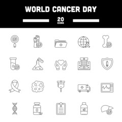 Black Stroke World Cancer Day Icon Set.