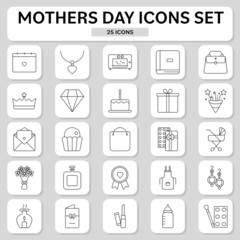 Black Thin Line Art Mother Day Square Icon Set.