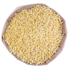 millet in a paper bag on a white background