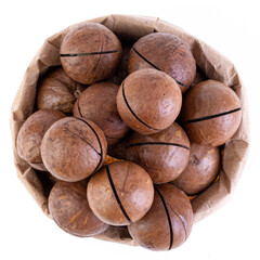 macadamia in a paper bag on a white background