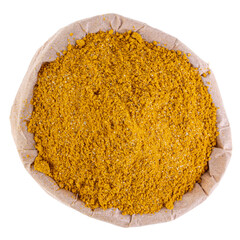 curry in a paper bag on a white background