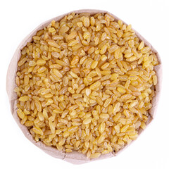 yellow rice in a paper bag on a white background