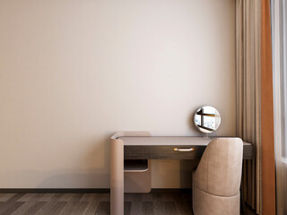 3D rendering, elegant and spacious bedroom design of modern apartment, overcoat cabinet beside the big bed