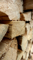 Fallen trees stacked for firewood sawing shredding nature forest
