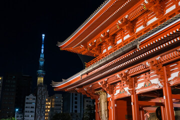 東京都 夜の浅草寺 宝蔵門