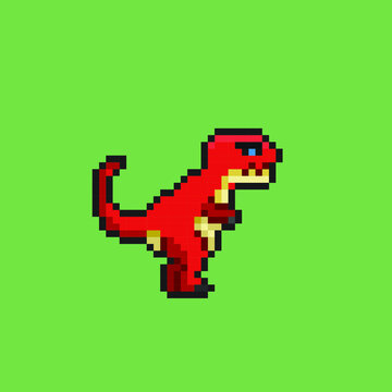 red tyrannosaur rex in pixel art style